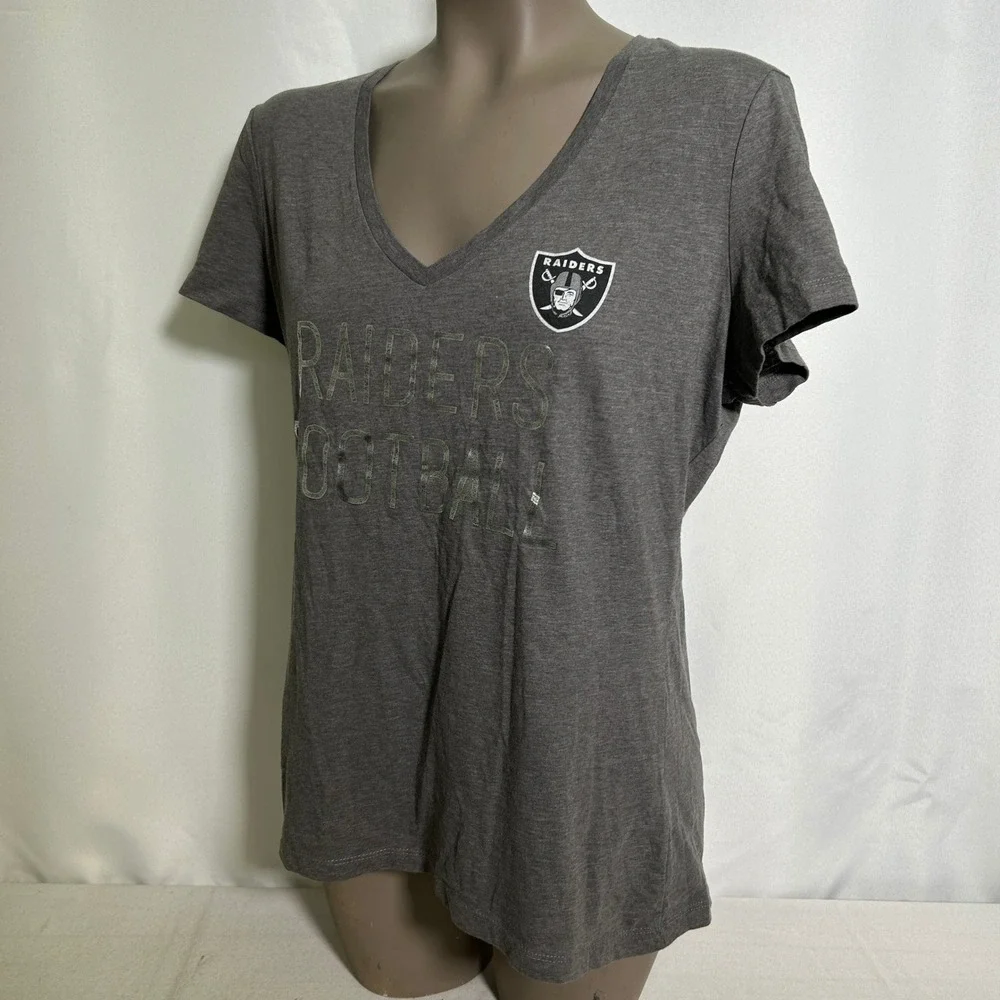 Las Vegas Raiders NFL Football Majestic Heather Gray T-Shirt Women's XL